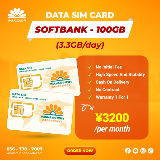 Data Sim Card: Softbank - 100GB (3.3GB/day)