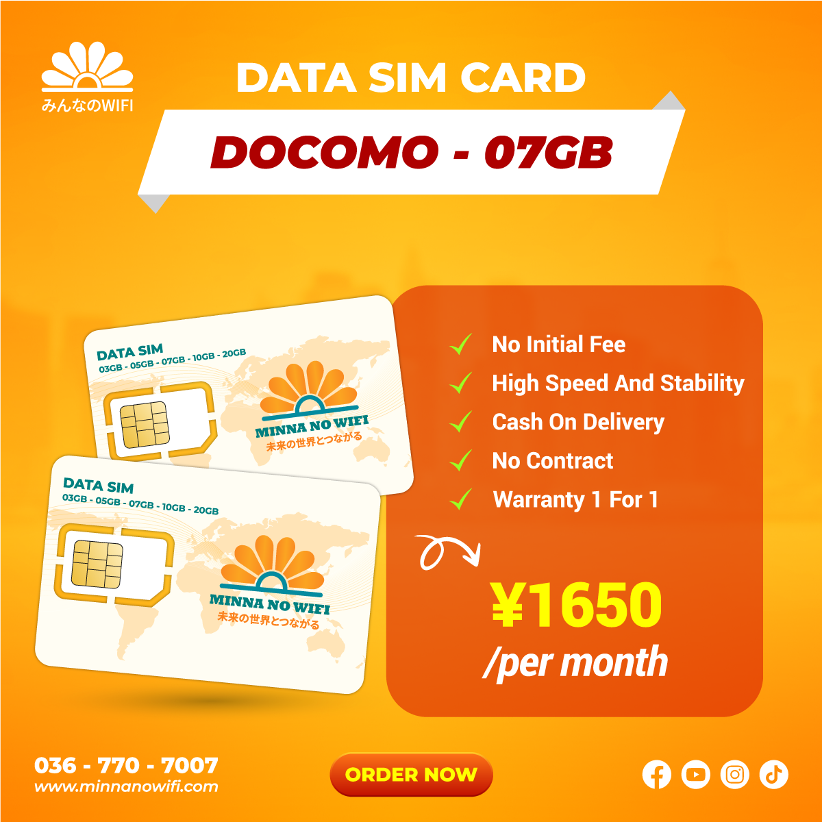 Data Sim Card: Docomo - 07GB